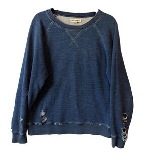 Rivet & Thread J Crew Distressed Thrashed Ripped Indigo Blue Sweatshirt M Grunge